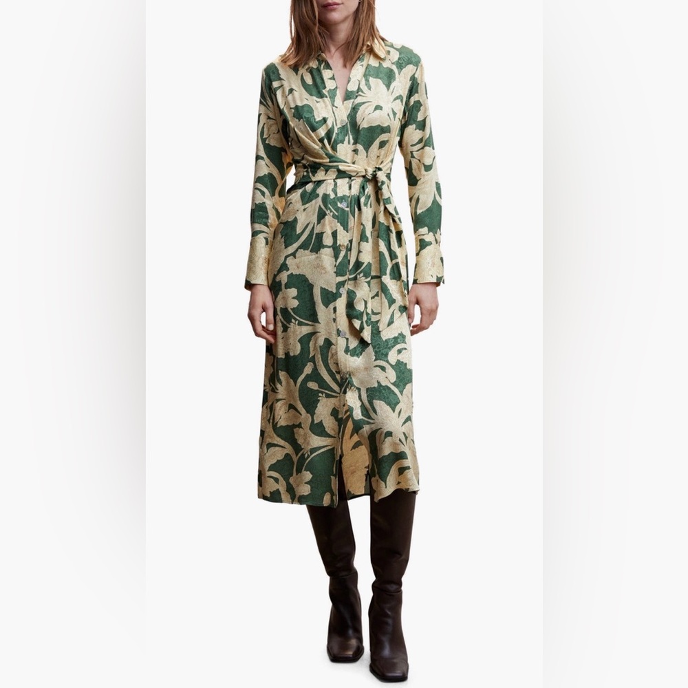 Mango Floral Jacquard Long Sleeve Dress
